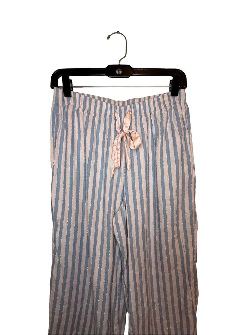 Victoria's Secret Striped Pajama Set Blue Pink Gold Shimmer Long Sleeve Small - Picture 7 of 9